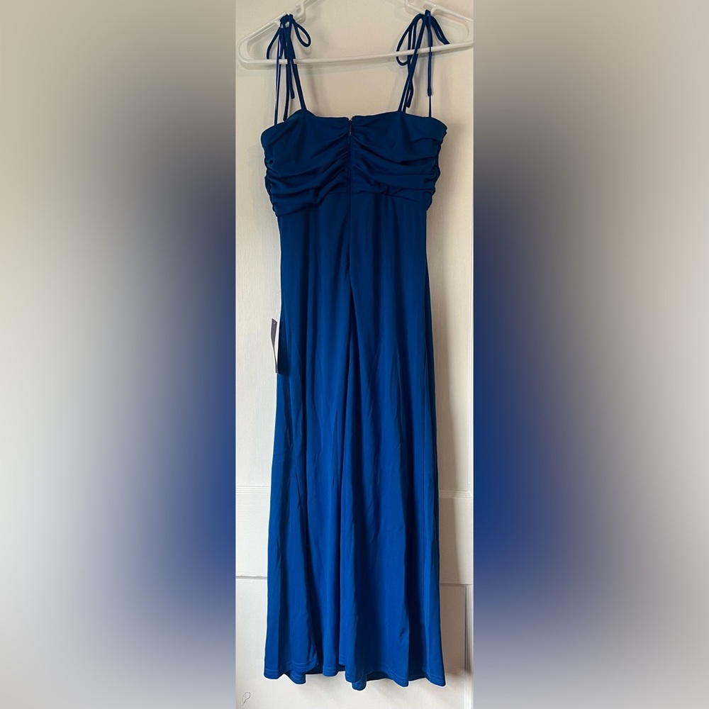 NWT Venus Blue Ruched Cutout Tie Strap Midi Dress Size Small - Picture 7 of 7